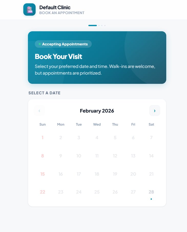 ClinicEMR Booking — calendar date picker on mobile